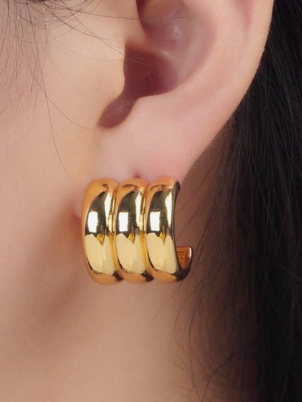 Gold Triple named C Shaped Hoop Earrings ( 4465)